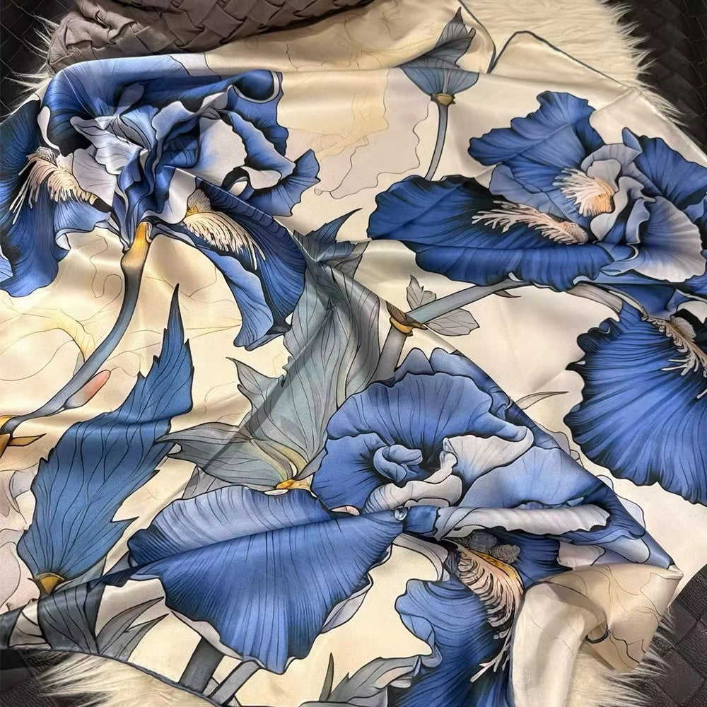 Blue white 100% Mulberry Silk Square Scarves 90*90cm