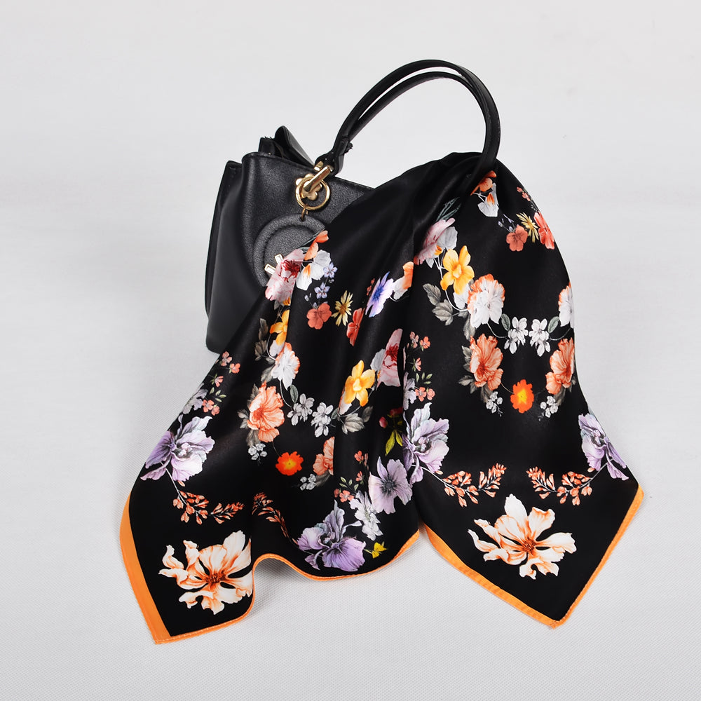 BLACK 100% Pure Silk Square Scarf 53*53cm