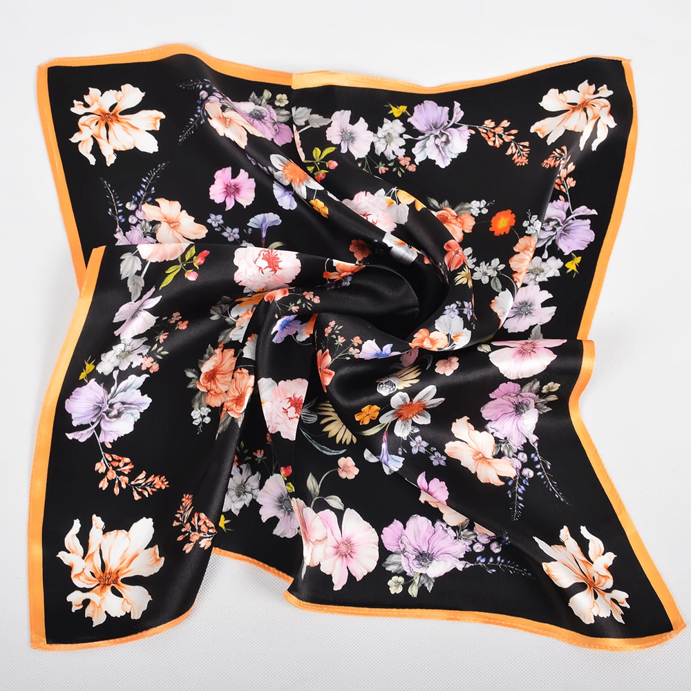 BLACK 100% Pure Silk Square Scarf 53*53cm