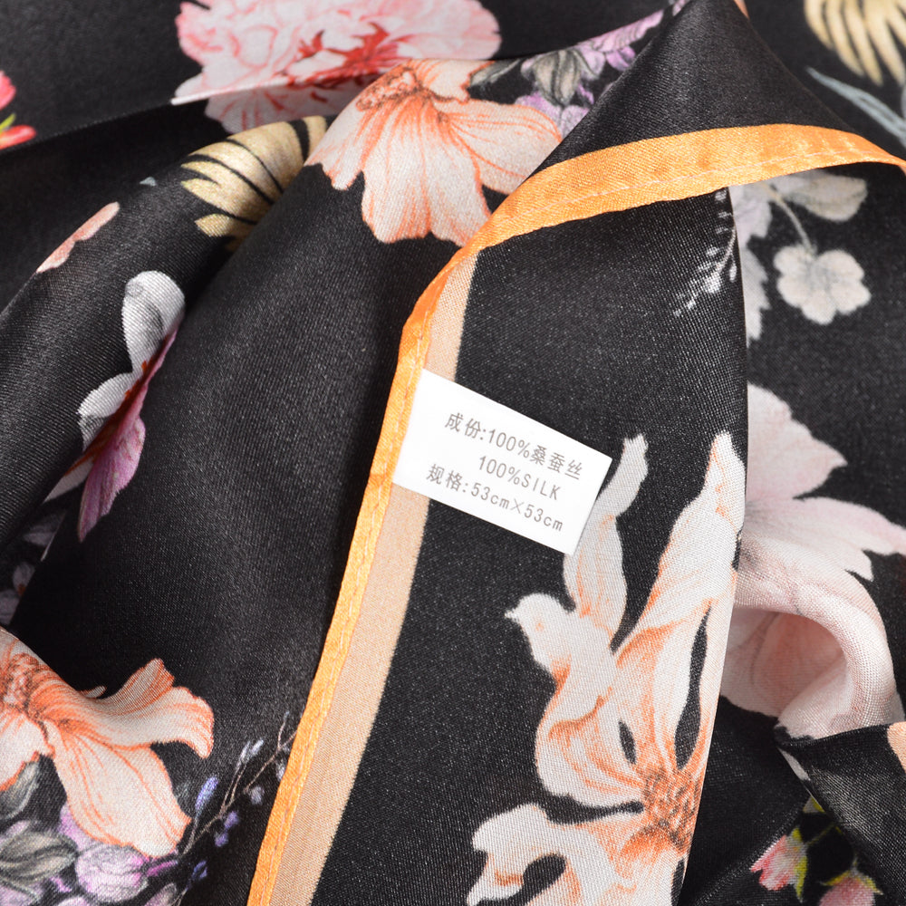 BLACK 100% Pure Silk Square Scarf 53*53cm