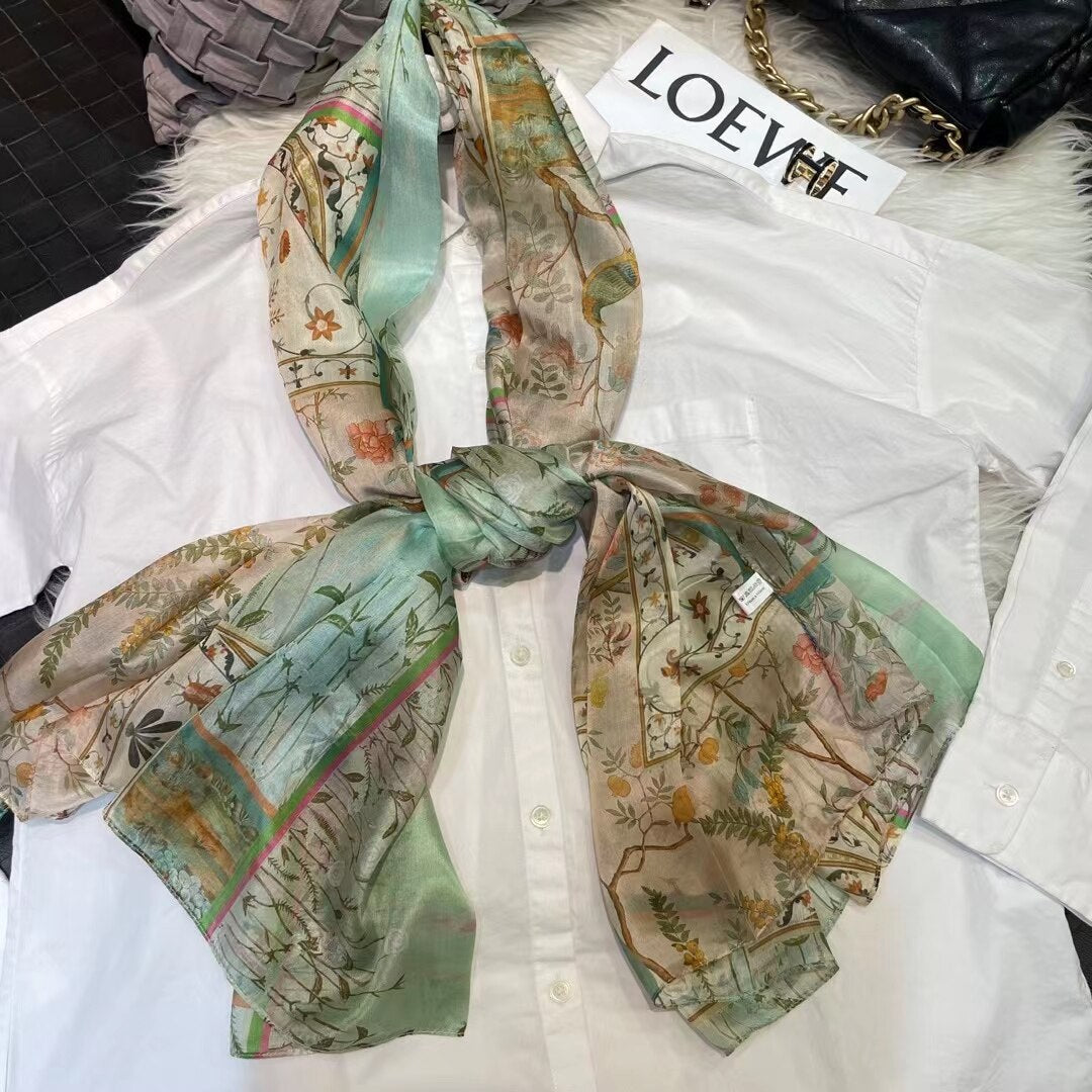 2023 Light Green Mulberry Silk Scarf 176*110cm