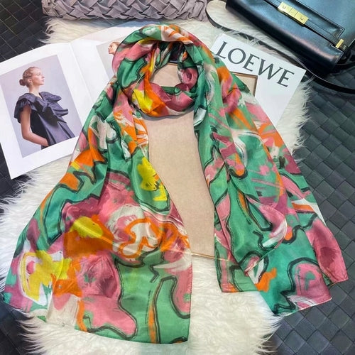 2023 Light Green Mulberry Silk Scarf 176*110cm