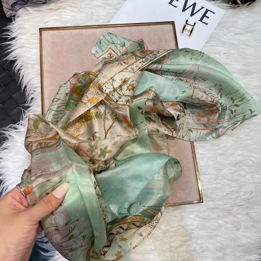 2023 Light Green Mulberry Silk Scarf 176*110cm