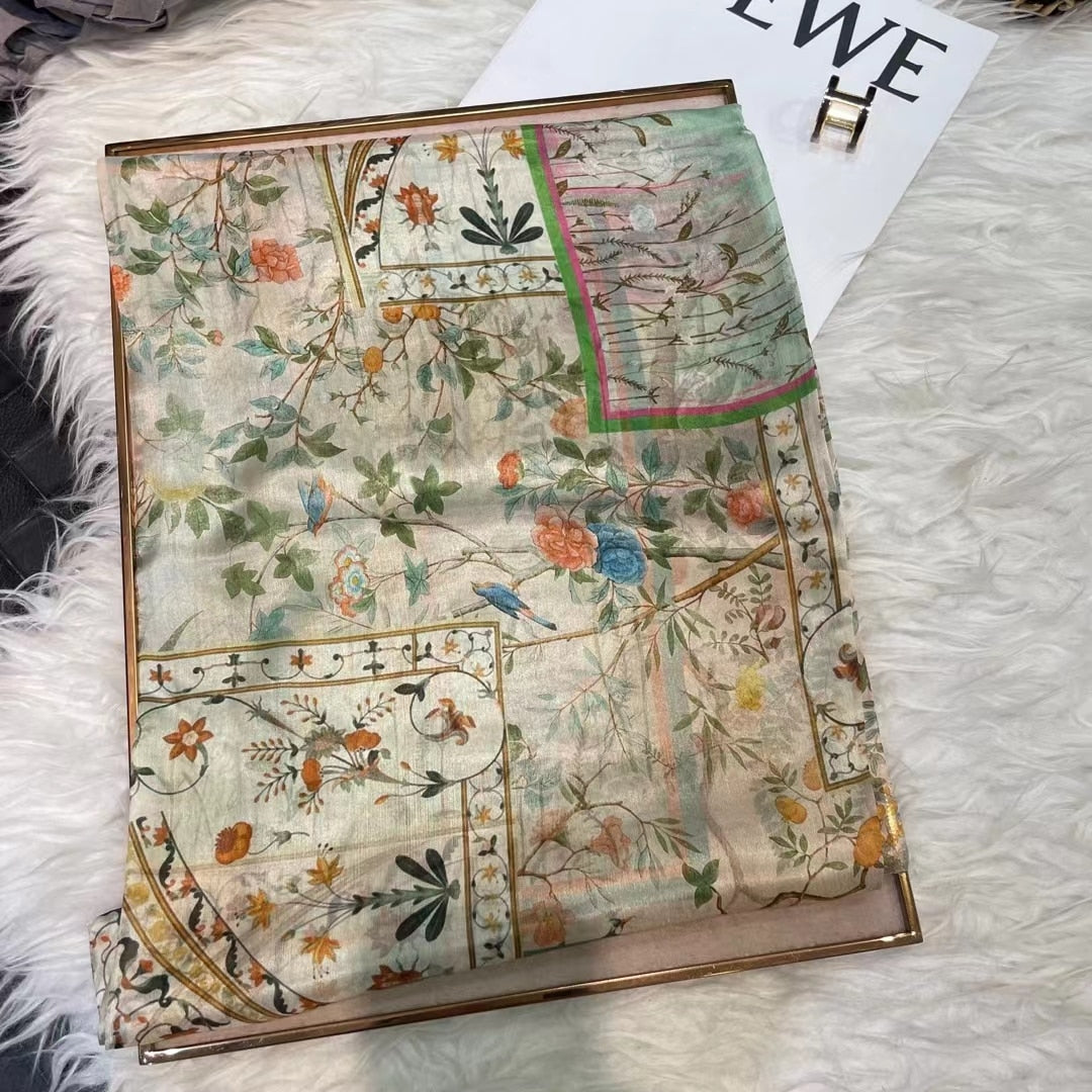 2023 Light Green Mulberry Silk Scarf 176*110cm