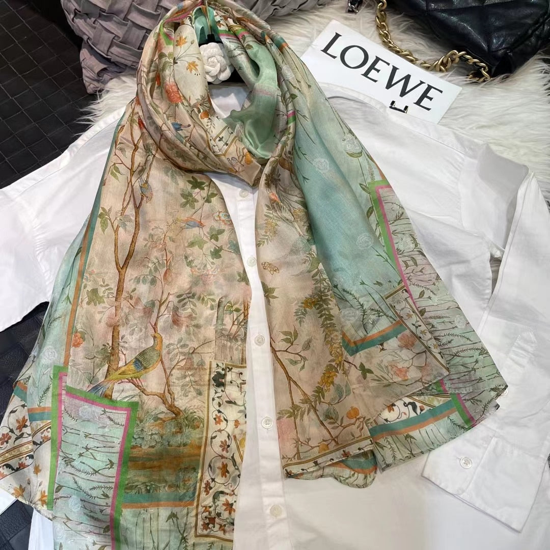 2023 Light Green Mulberry Silk Scarf 176*110cm