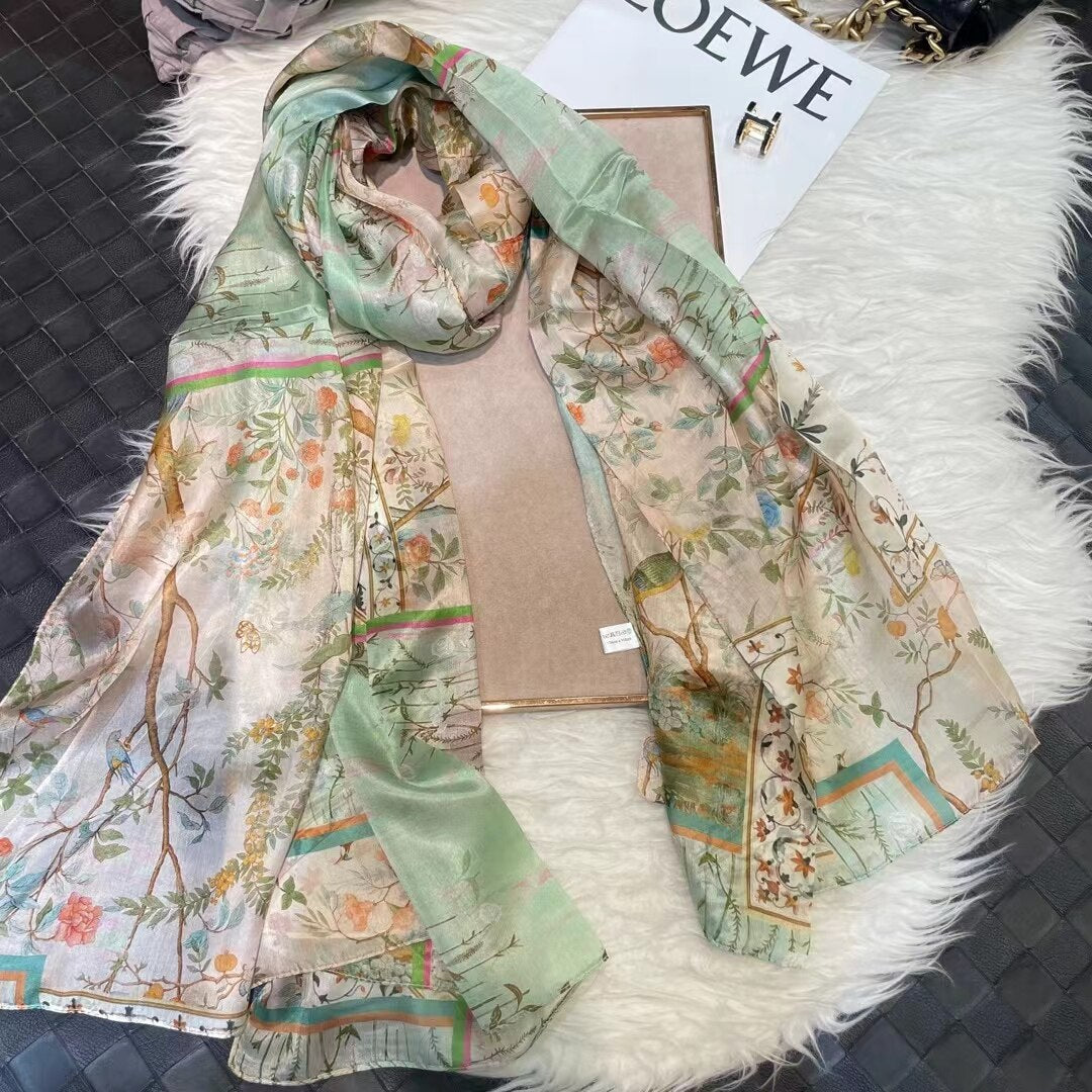 2023 Light Green Mulberry Silk Scarf 176*110cm