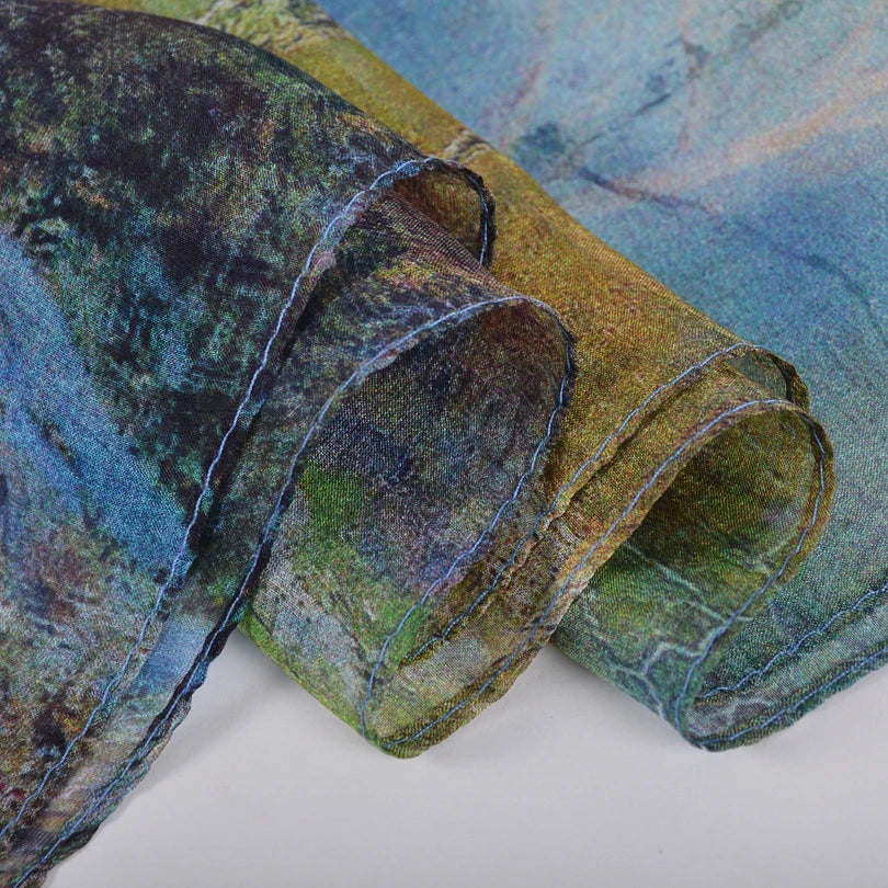 BYSIFA Blue 100% Mulberry Silk Chiffon Scarf 180*110cm