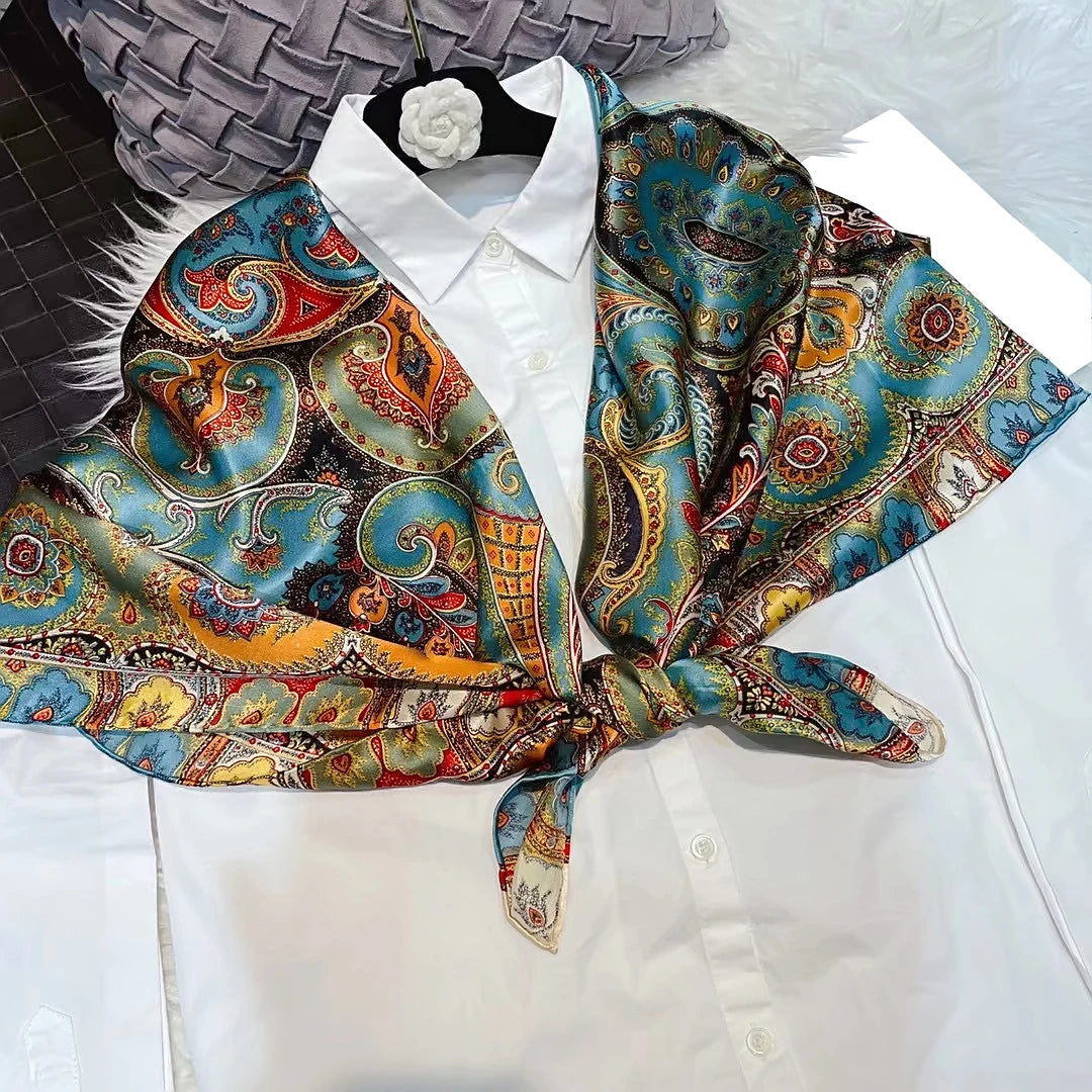 BYSIFA Blue Red 100% Natural Silk Scarf 106*106cm