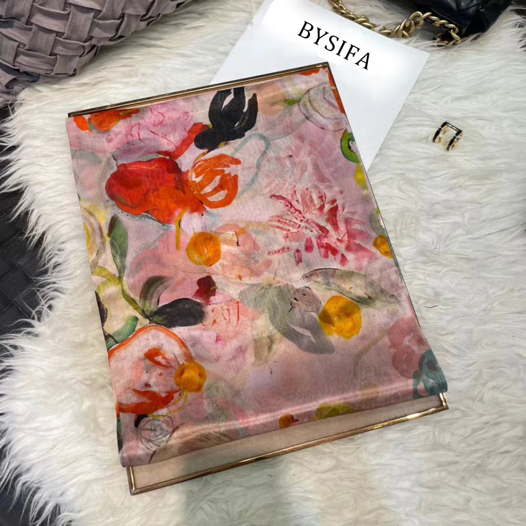 2025 Bysifa women 100% Mulberry Silk Scarf 176*110cm