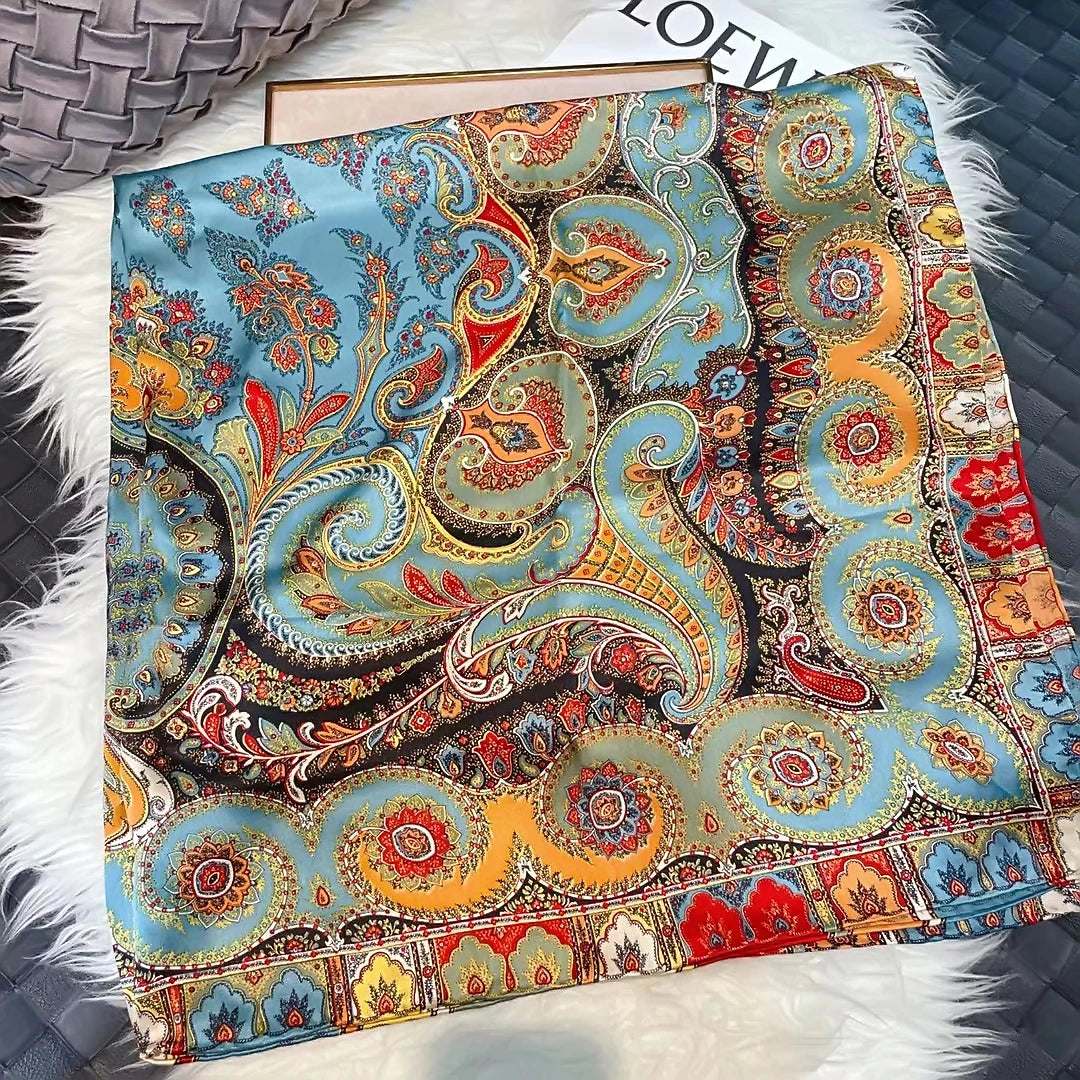 BYSIFA Blue Red 100% Natural Silk Scarf 106*106cm
