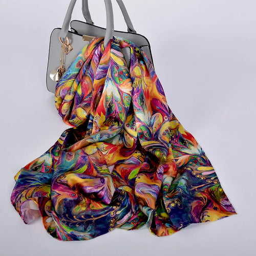 BYSIFA Purple Blue Mulberry silk Scarf 175*52cm