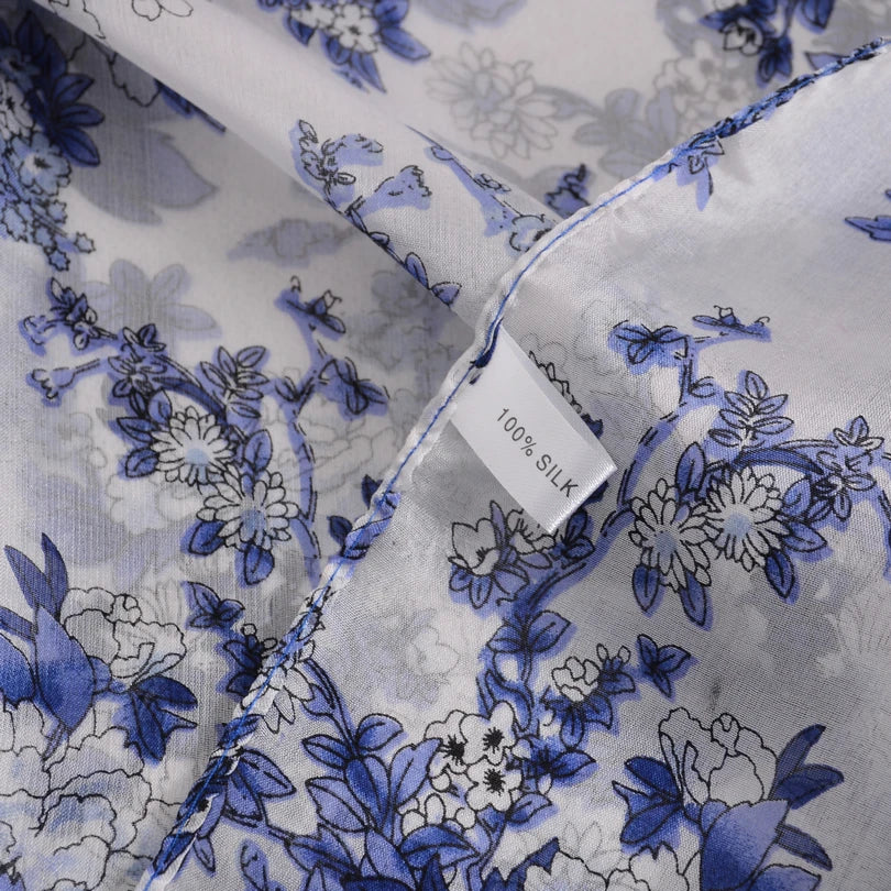 Bysifa Blue White Mulberry Silk Scarf 176*110cm