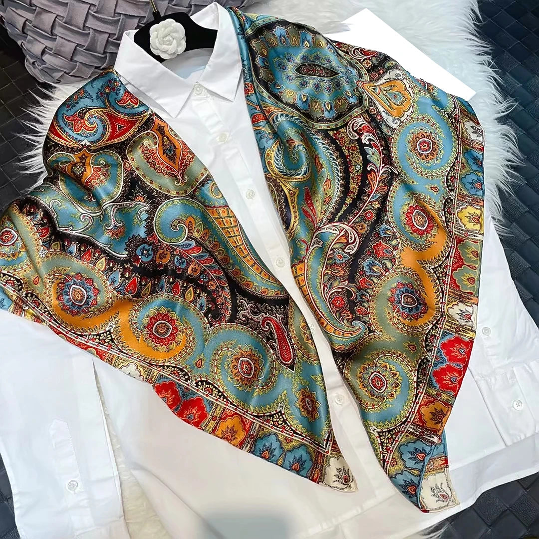 BYSIFA Blue Red 100% Natural Silk Scarf 106*106cm