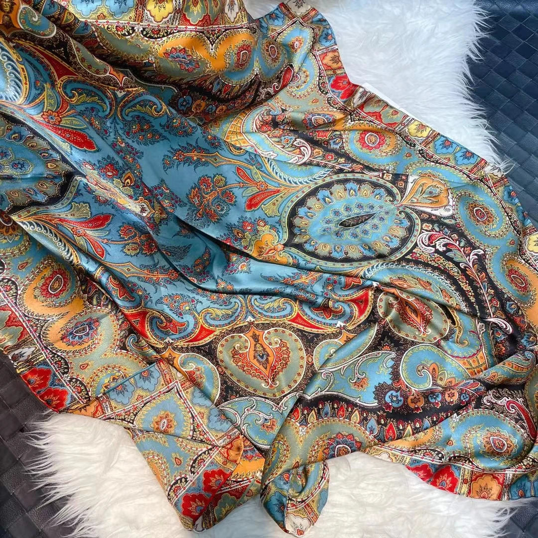 BYSIFA Blue Red 100% Natural Silk Scarf 106*106cm