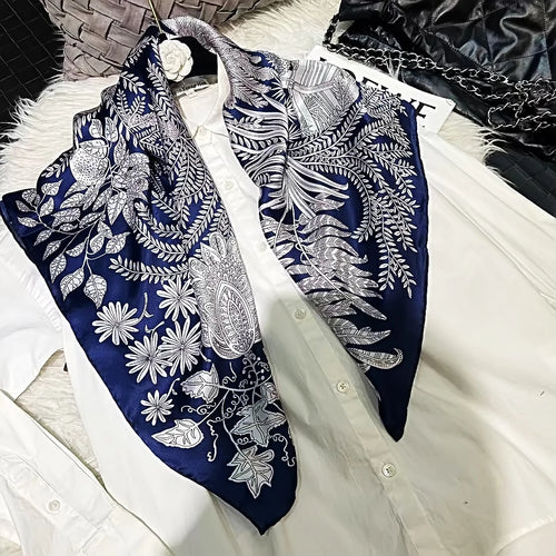 Navy Blue 100% Mulberry Silk Scarf 90*90cm