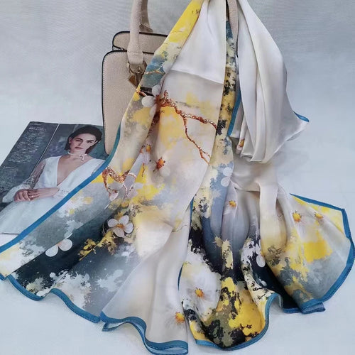 China Style Blue White 100% Mulberry silk Scarf