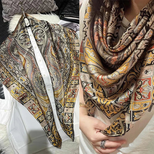 BYSIFA Red Gold Women's Mulberry Silk Scarf 106*106cm