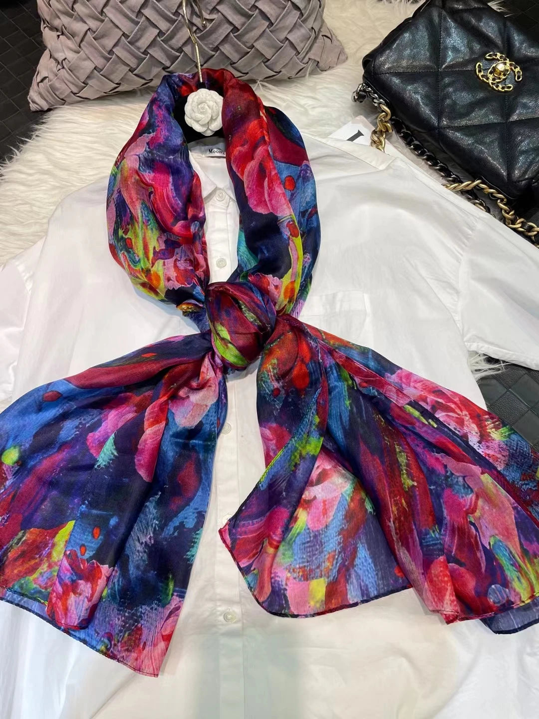 Bysifa Women Blue Pink Long Silk Scarf 176*110cm