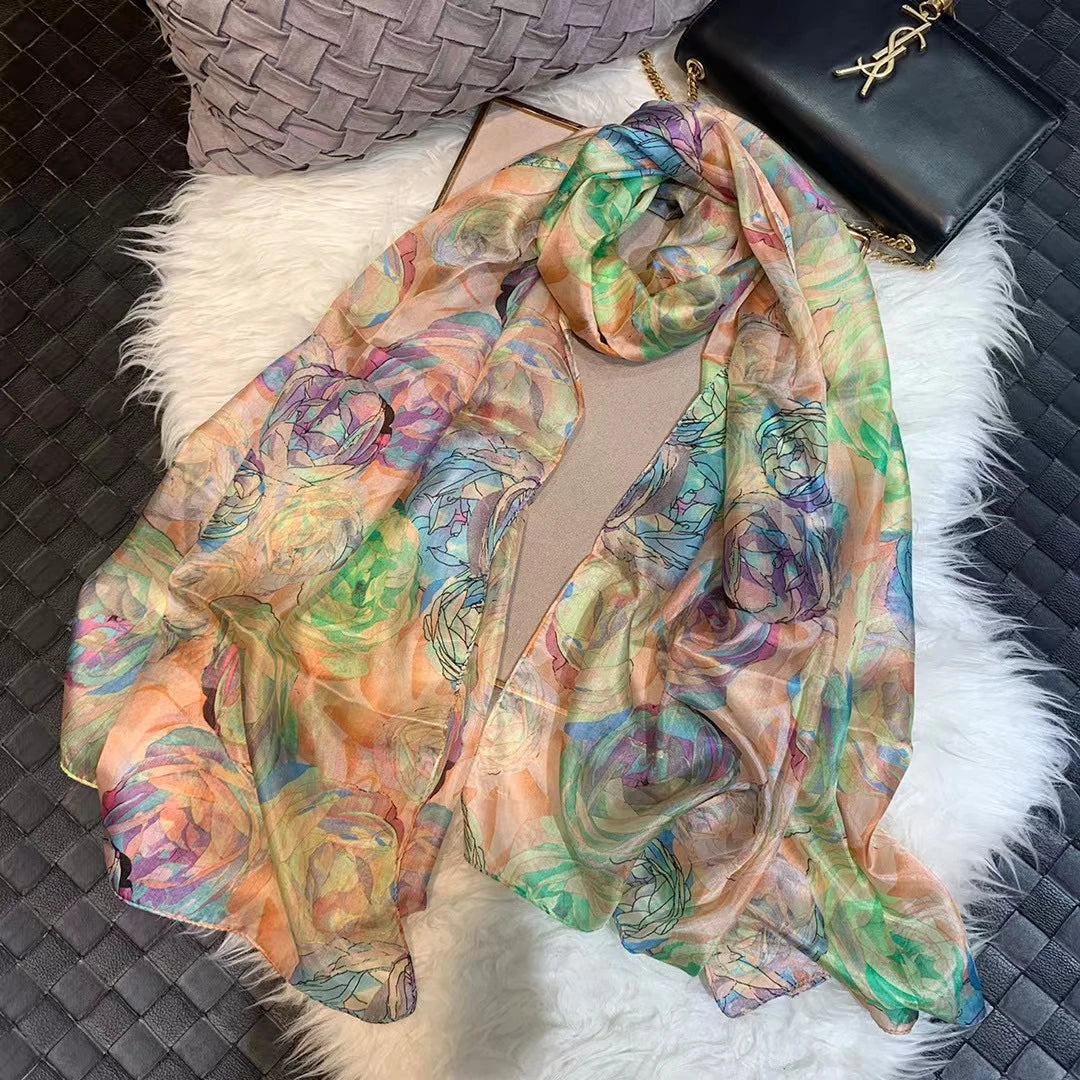 2023 Light Green Mulberry Silk Scarf 176*110cm