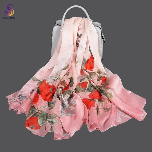 BYSIFA Green Beige 100% Mulberry Silk Chiffon Scarf 180*110cm