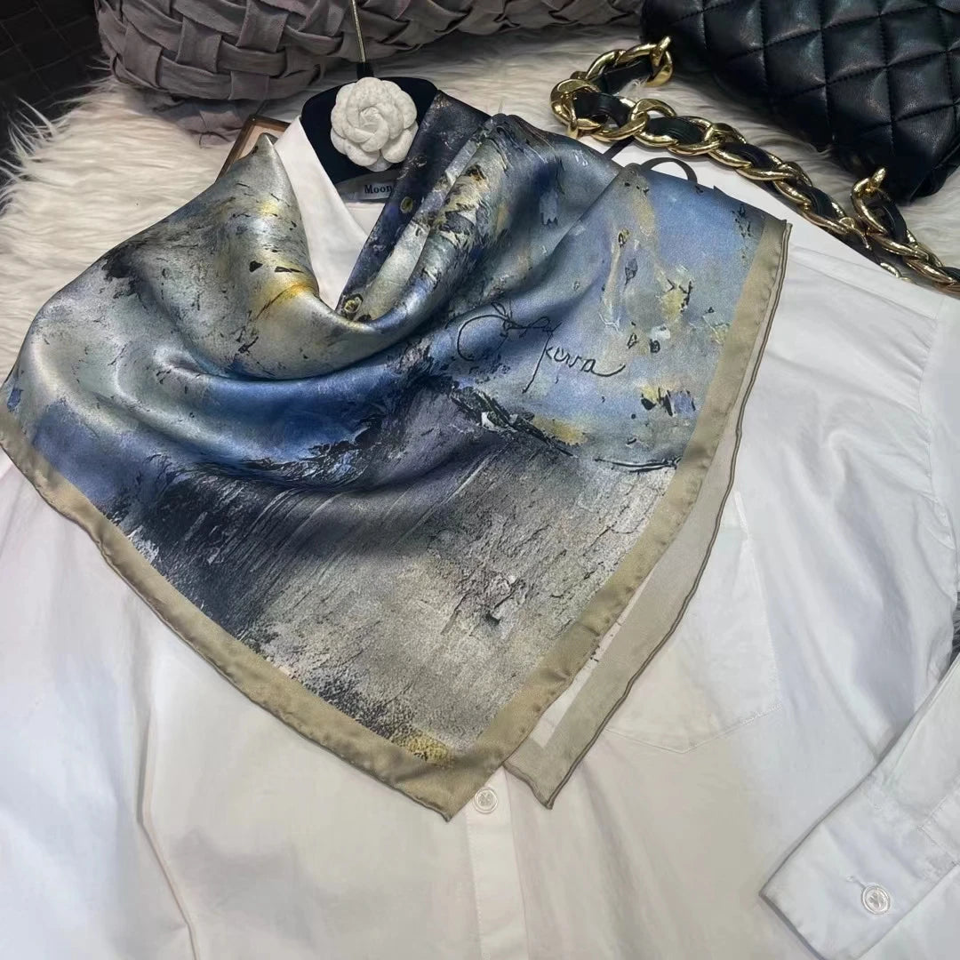 Grey Khaki 100% Mulberry Silk Square Scarves 90*90cm