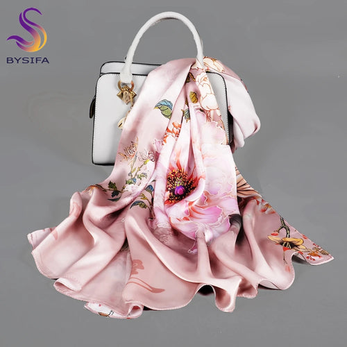 BYSIFA Beige Green 100% Mulberry Silk Scarf 170*53cm