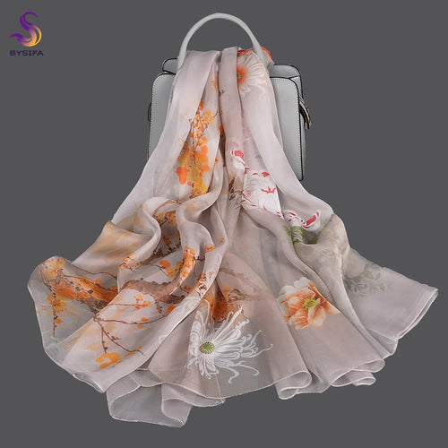 Grey White 100% Mulberry Silk Chiffon Scarf 180*110cm