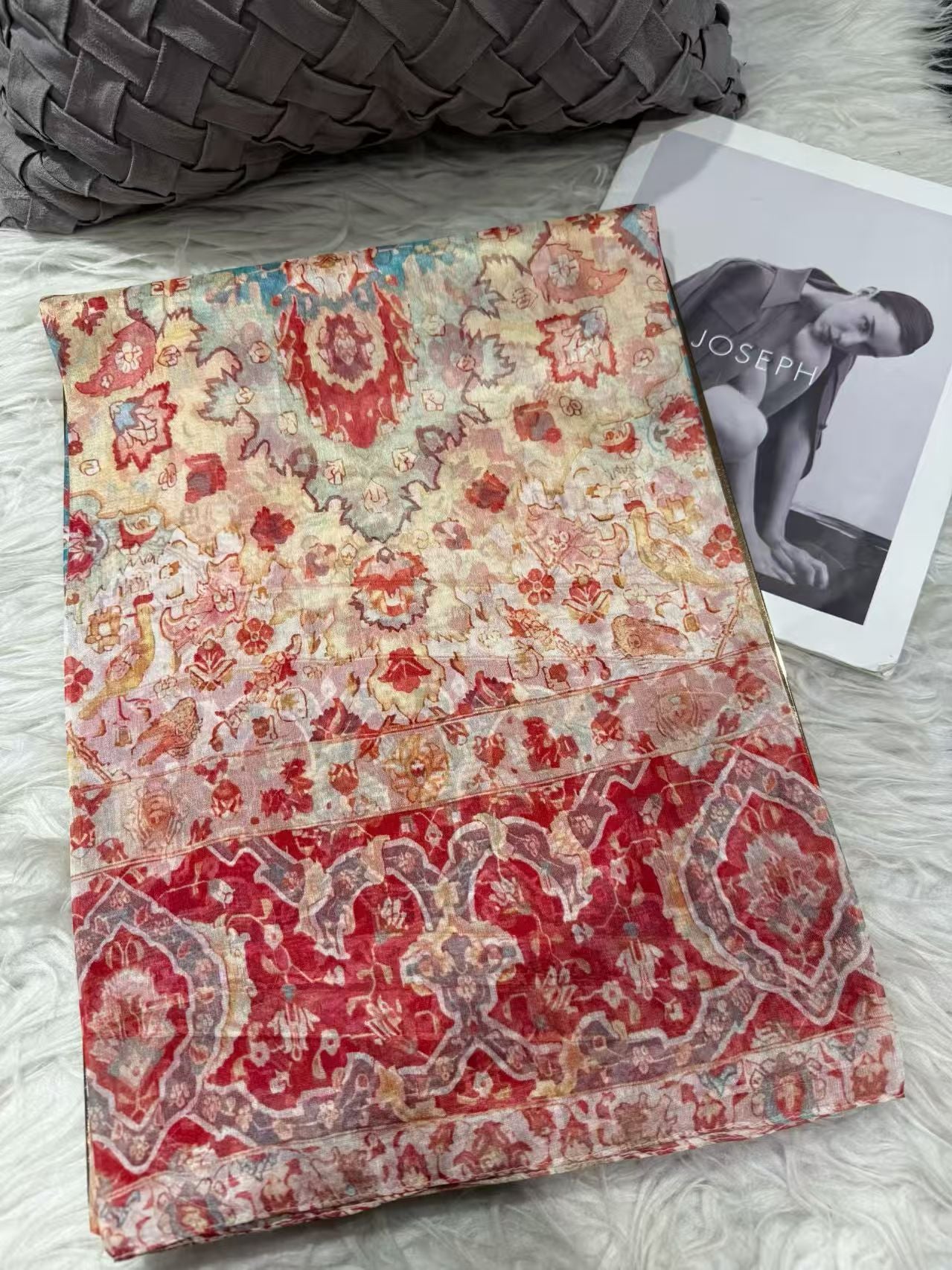 Beige red 100%Mulberry Silk Chiffon Long Scarf 180*110cm