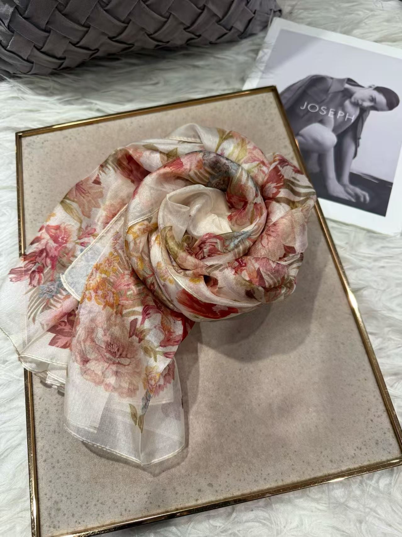 Beige red pink 100%Mulberry Silk Chiffon Long Scarf 180*110cm