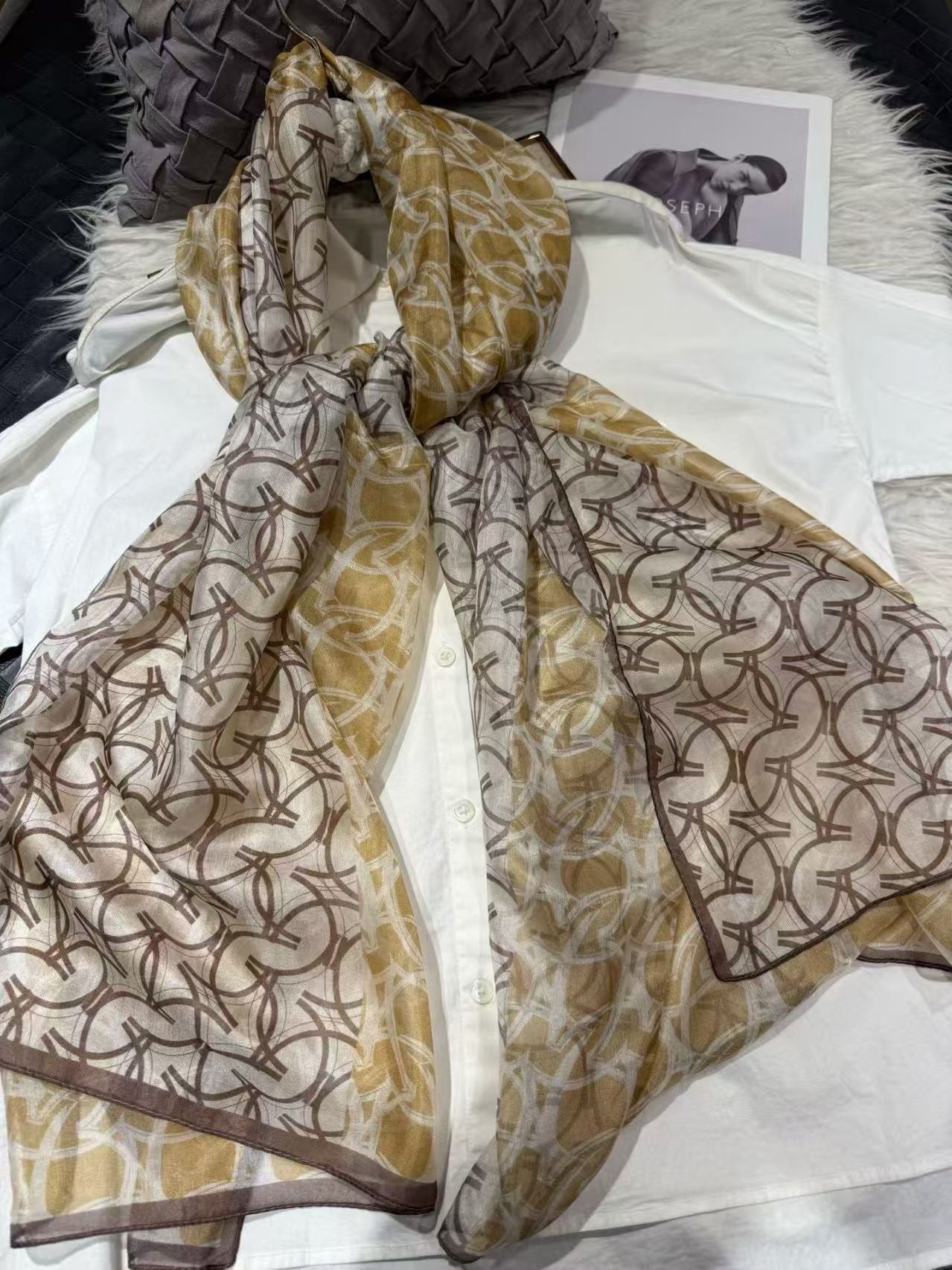 Khaki 100%Mulberry Silk Chiffon Long Scarf 180*110cm