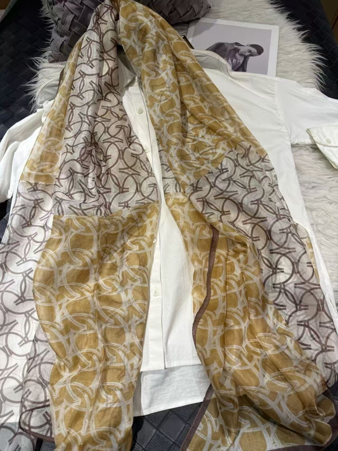 Khaki 100%Mulberry Silk Chiffon Long Scarf 180*110cm