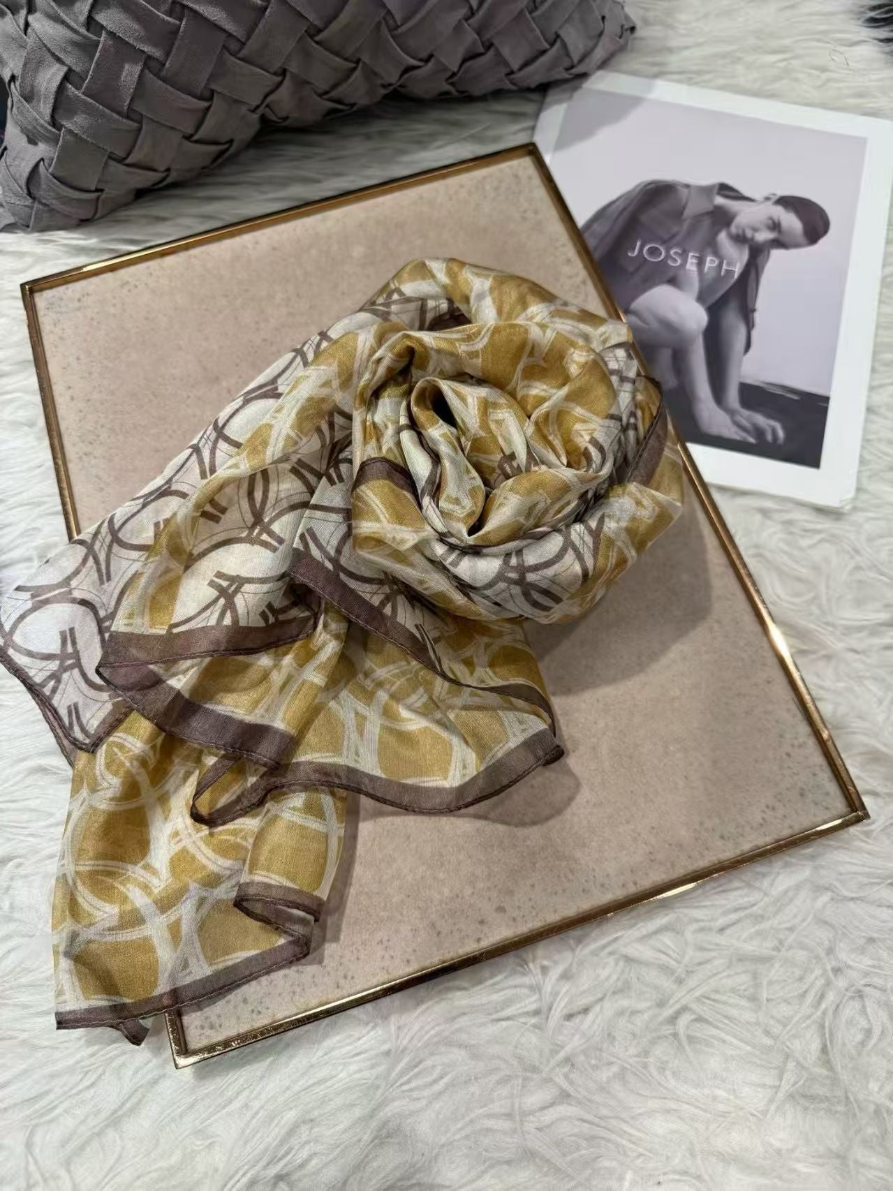 Khaki 100%Mulberry Silk Chiffon Long Scarf 180*110cm