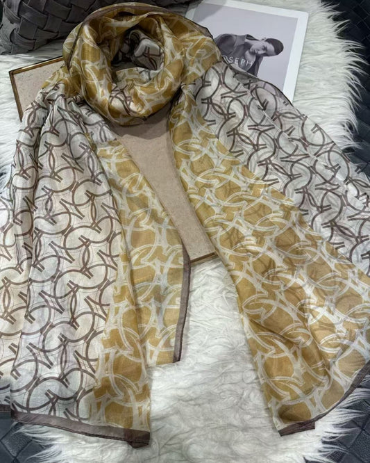 Khaki 100%Mulberry Silk Chiffon Long Scarf 180*110cm