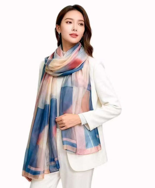 2026 New 100% Mulberry Silk Chiffon Scarf 180*110cm