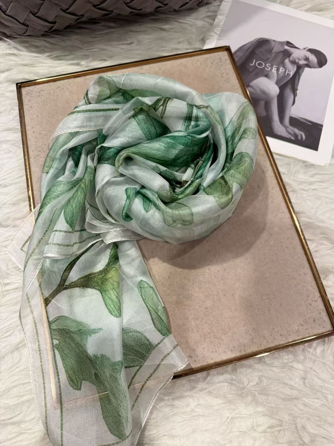Light green 100%Mulberry Silk Chiffon Long Scarf 180*110cm