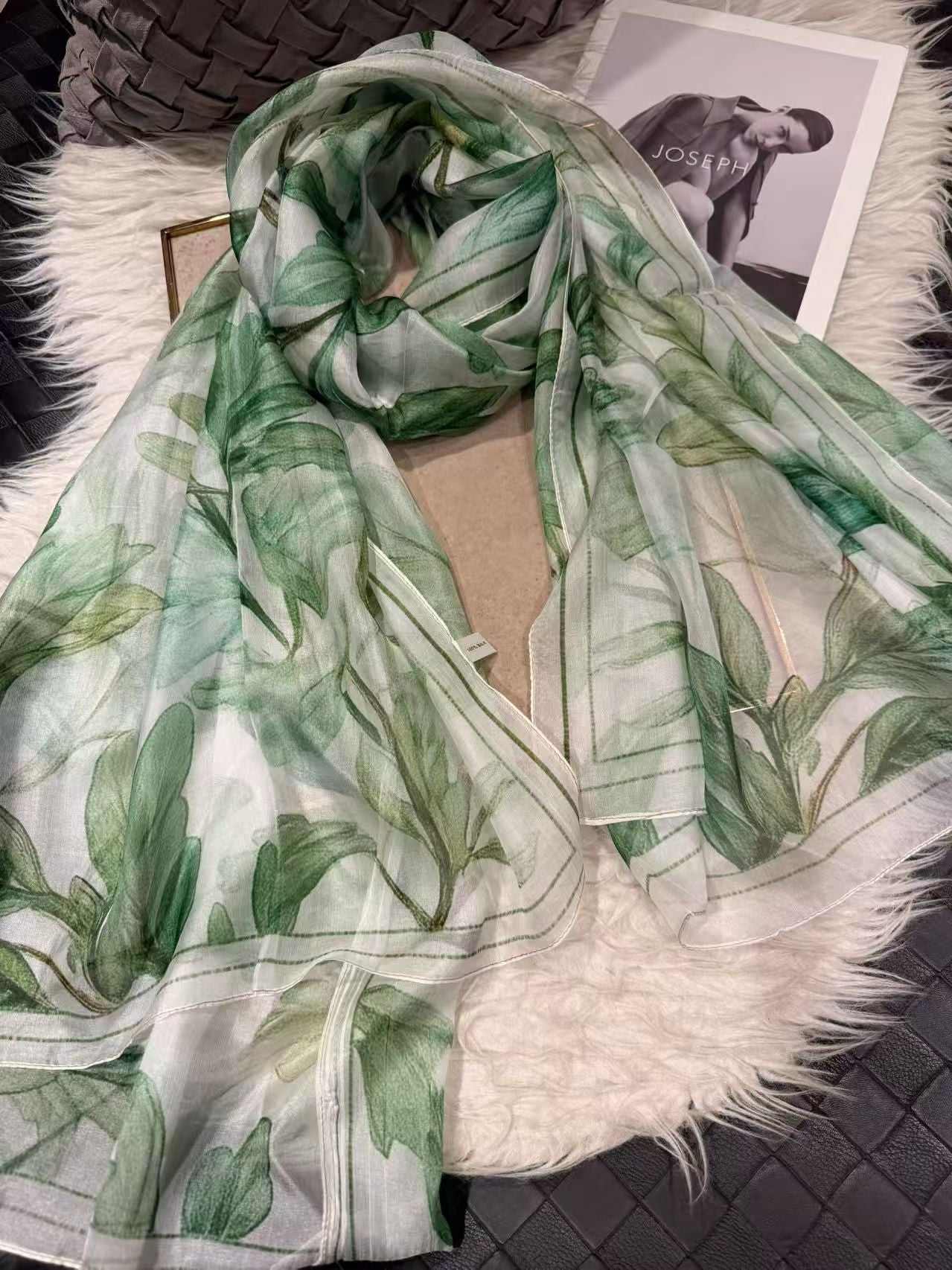 Light green 100%Mulberry Silk Chiffon Long Scarf 180*110cm