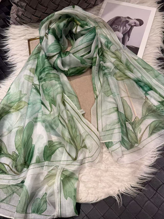 Light green 100%Mulberry Silk Chiffon Long Scarf 180*110cm