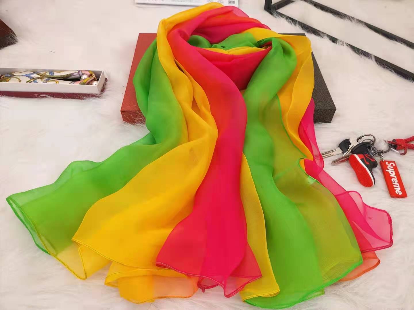 Ladies gradient mulberry silk long scarf 180*140cm