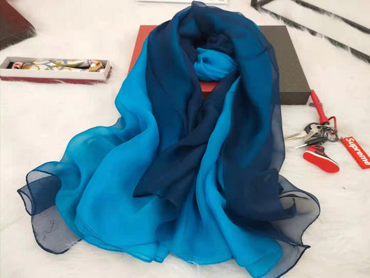 Ladies gradient mulberry silk long scarf 180*140cm