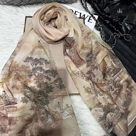 2026 New 100% Mulberry Silk Chiffon Scarf 180*110cm