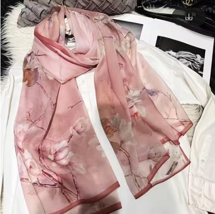 2026 New 100% Mulberry Silk Chiffon Scarf 180*110cm