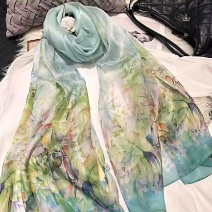 2026 New 100% Mulberry Silk Chiffon Scarf 180*110cm
