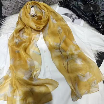 2026 New 100% Mulberry Silk Chiffon Scarf 180*110cm