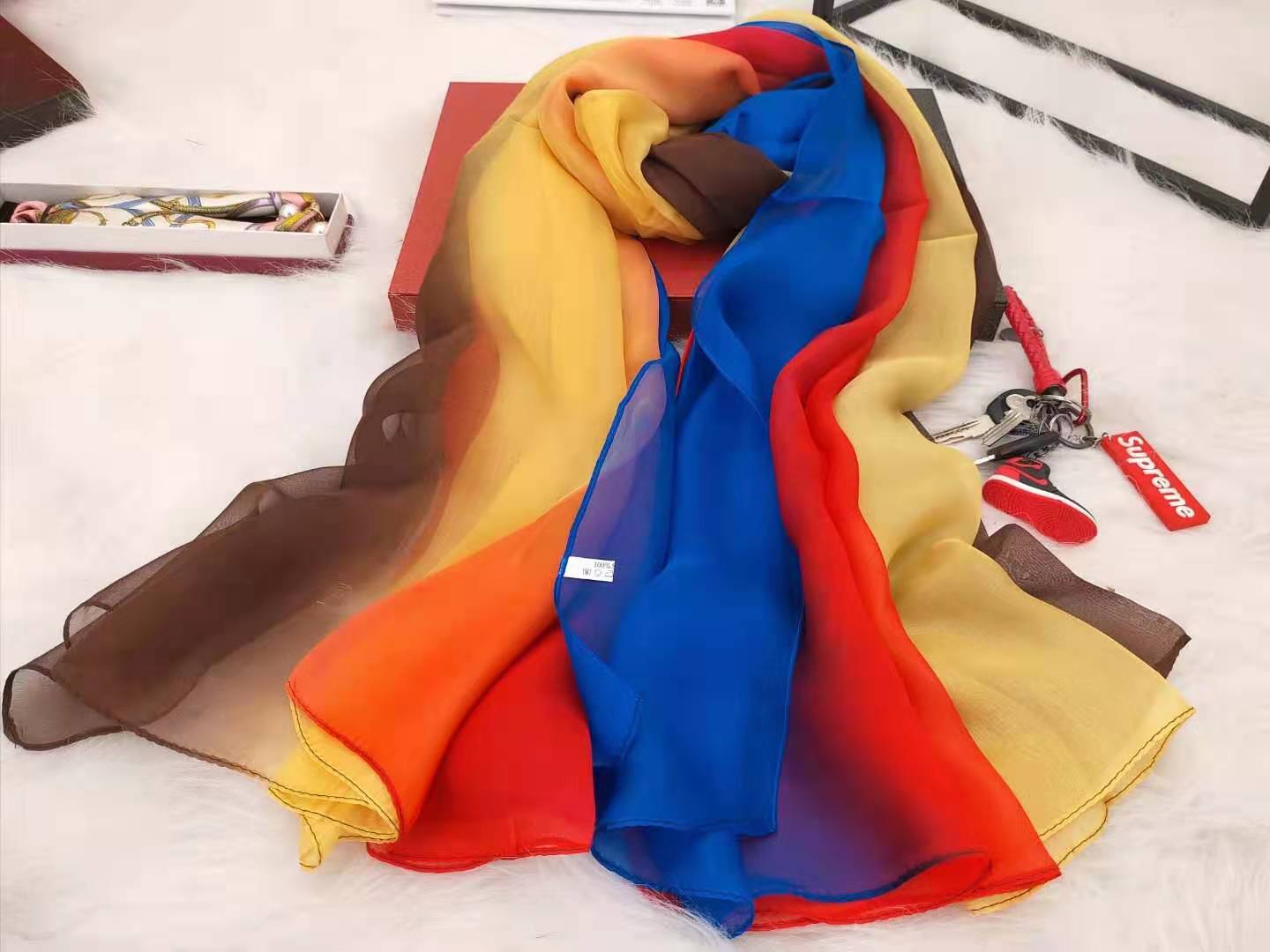 Ladies gradient mulberry silk long scarf 180*140cm