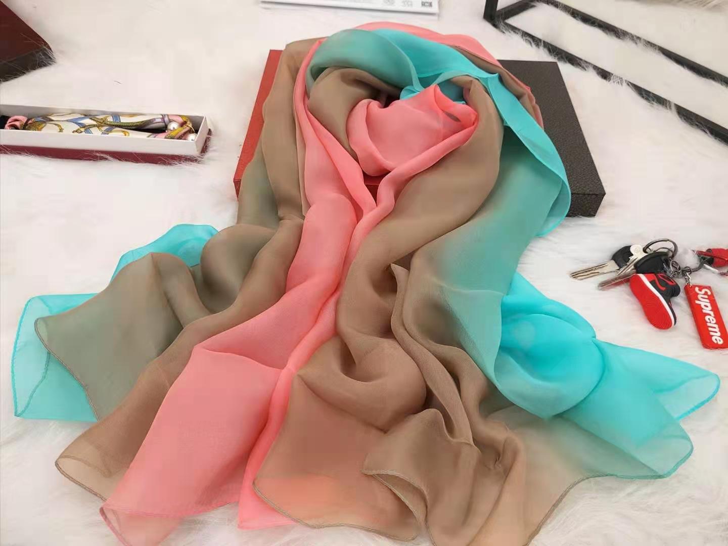 Ladies gradient mulberry silk long scarf 180*140cm