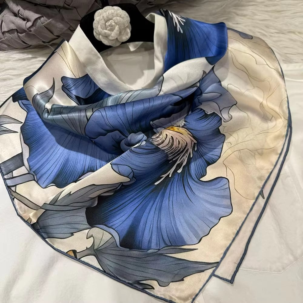 Blue white 100% Mulberry Silk Square Scarves 90*90cm