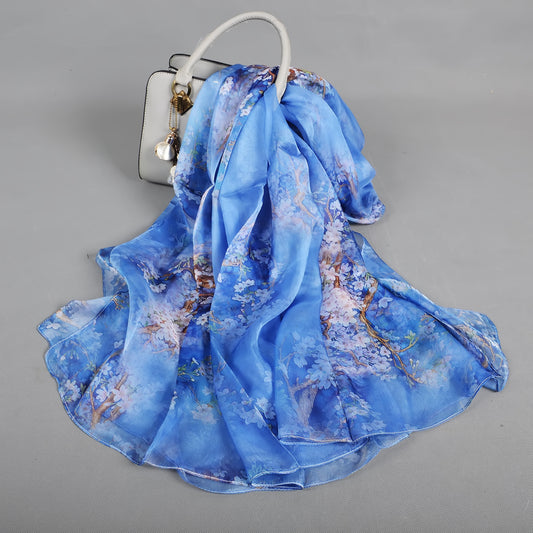 Light blue 100% Mulberry Silk Chiffon Scarf 180*110cm