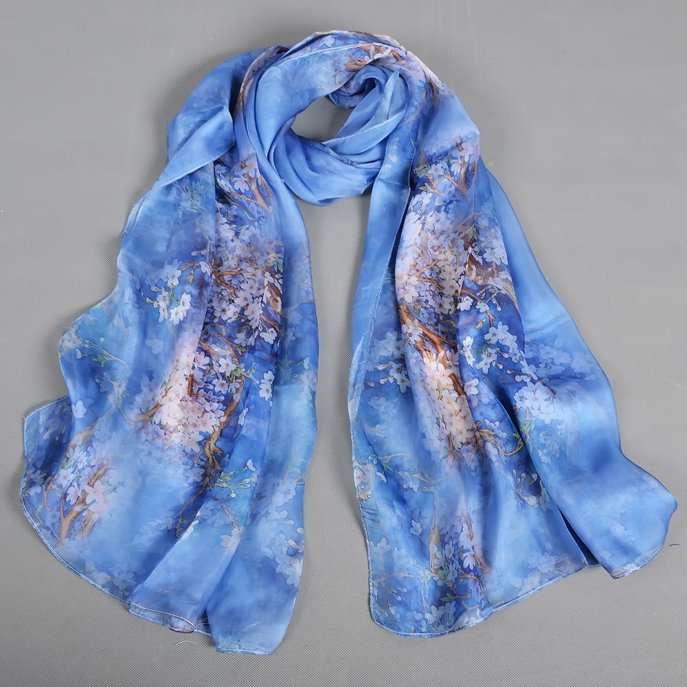 Light blue 100% Mulberry Silk Chiffon Scarf 180*110cm