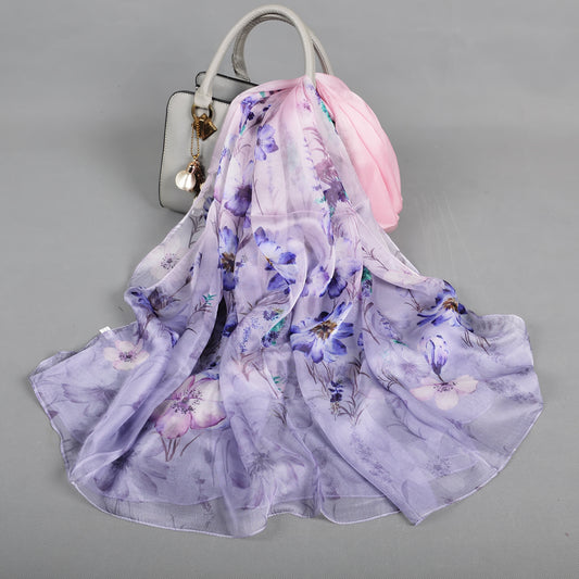 Purple pink 100% Mulberry Silk Chiffon Scarf 180*110cm
