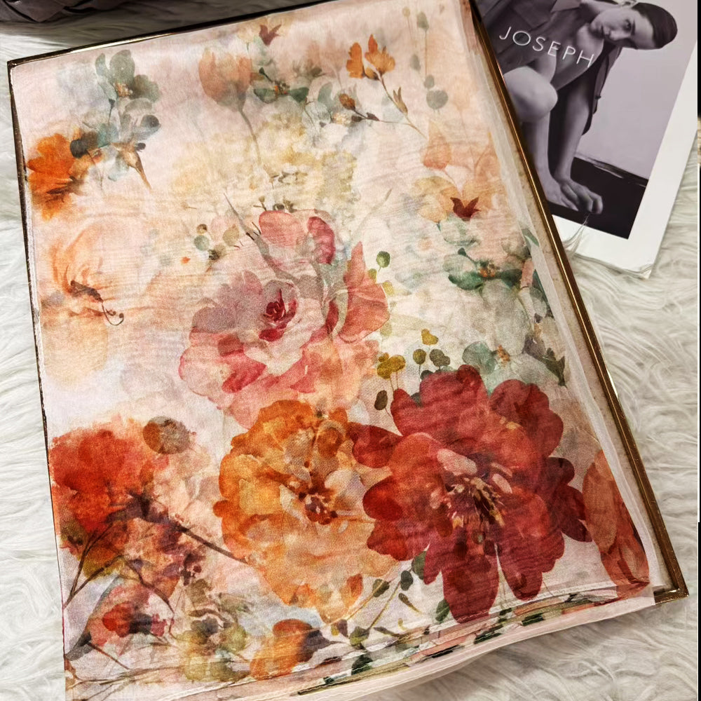 2024BH Long Mulberry Silk Chiffon Scarf 180*110cm